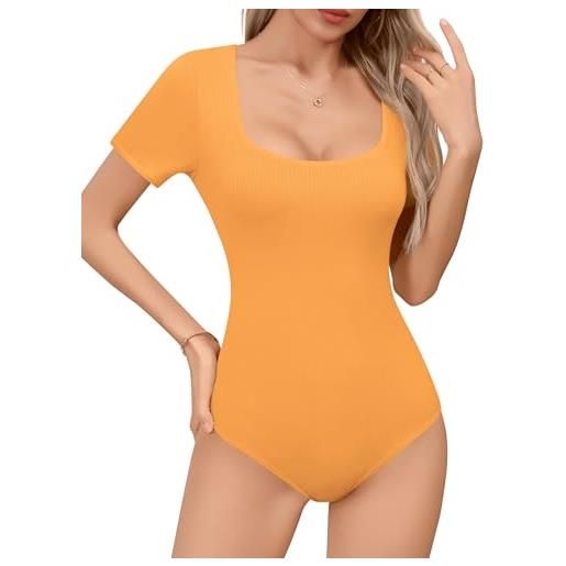 Missufe maglia estiva da donna a maniche corte, arancione solido, m