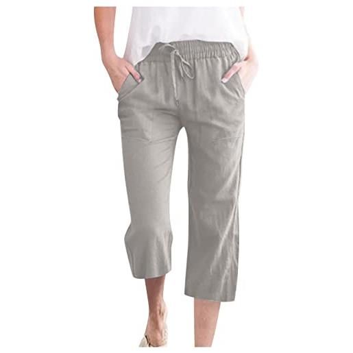 SMIDOW pantaloni capri da donna casual 2023 pantaloni corti a vita alta con elastico con coulisse estiva, #010 beige, m