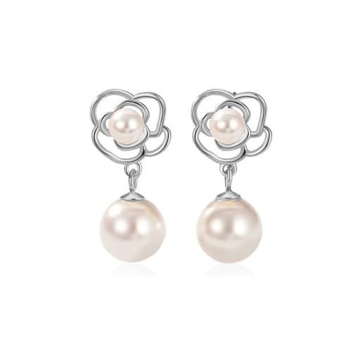 Orecchini in argento sterling con perle barocche rosa e chiusura a leva Fleur De Lis - Italia