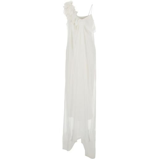 Alberta Ferretti abito lungo monospalla con ruches - white