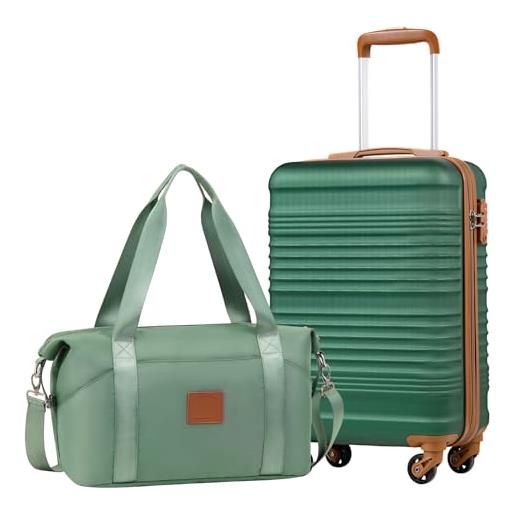 FERGÉ MILANO Trolley Bagaglio A Mano 54x35x20 Cm - Valigia Rigida ABS DURE-FLEX, 4 Ruote Silenziose, Lucchetto TSA, Verde - 5