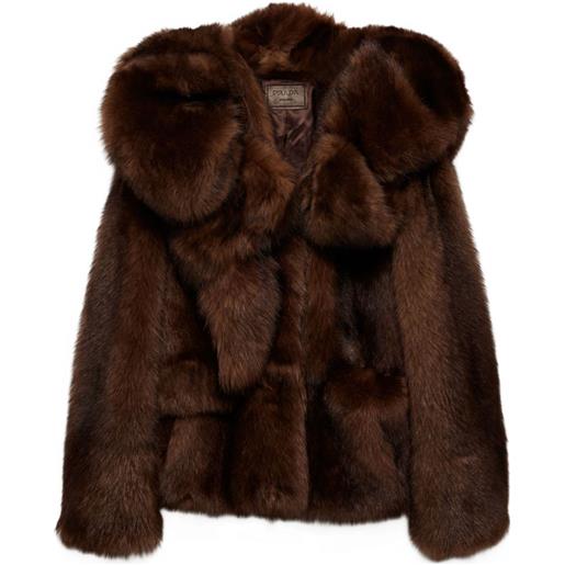 Prada giacca con cappuccio in shearling - marrone