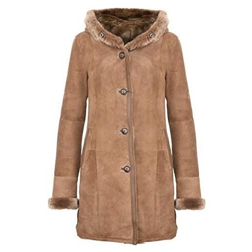 Infinity Leather cappotto da giacca da donna in pelle di montone scamosciato merino marrone chiaro con cappuccio s