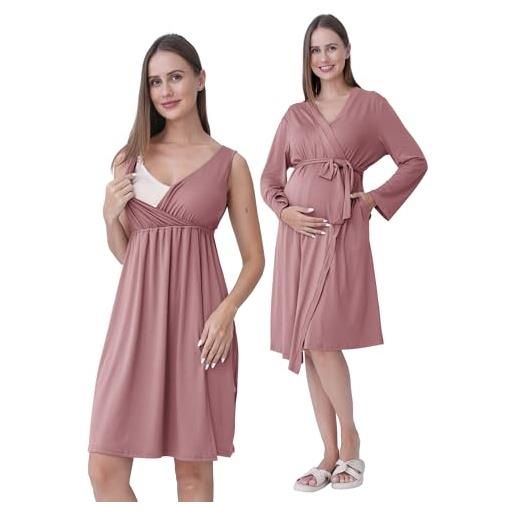 Camicia Da Notte Donna Maniche Corte Con Fiori E Ricamo – Lucky, Rosa Antico, Taglie Forti - 3