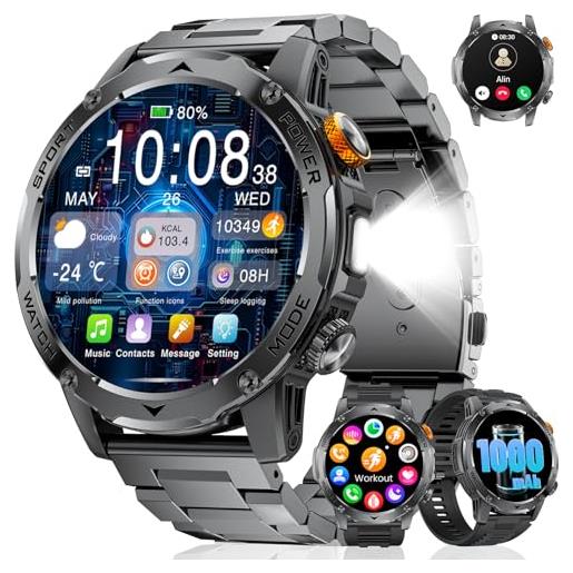 LIGE smartwatch uomo con 1000mah batteria, 1.75orologio smart watch con chiamata bluetooth/3 cinturini/110+modalità sportive, ip68 impermeabile, sonno/cardiofrequenzimetro per android ios, acciaio nero