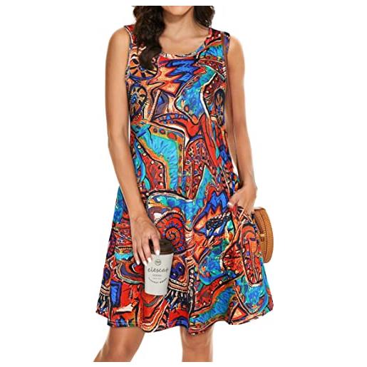 elescat abiti estivi da donna da spiaggia bohémien, senza maniche, vintage floreale, svolazzanti con tasche, magliette, canotte, prendisole, 3xl