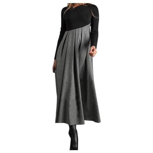 Generic vestaglia in lana da donna, in velluto a coste, abiti invernali da donna, vestibilità ampia, linea ad a, increspato, a contrasto, a maniche lunghe, in peluche, abiti formali, grigio, xl