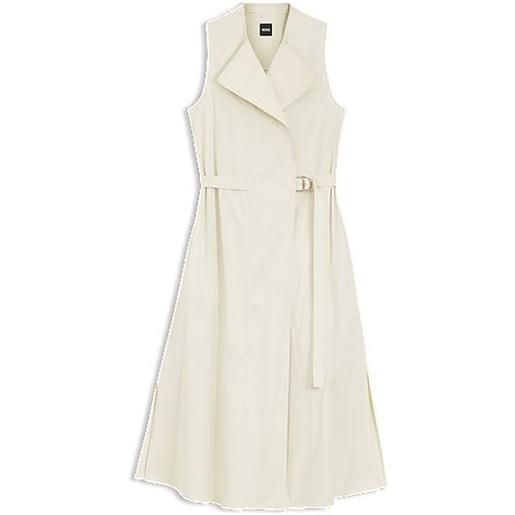 BOSS vestito a vestaglia in cotone elasticizzato con cintura regolabile, colore neutro
