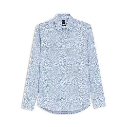 BOSS camicia regular fit in cotone elasticizzato stampato, celeste