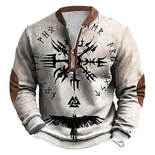 Generico maglione a quarto di zip uomo medio pesante senza cappuccio fodera in pile mitologico norreno caldo morbido interno abbigliamento maglioni natalizi girocollo maniche lunghe stampa natalizia (beige, m)