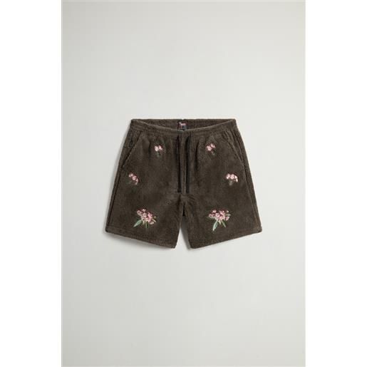 Woolrich uomo pantaloncini in sherpa con fiori ricamati by todd snyder verde taglia xs