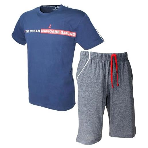 Set Pigiama Estivo Uomo In Cotone - 2 Pezzi Con Scollo A V E Pantaloncini - Casual Per Dormire E Tempo Libero - 3