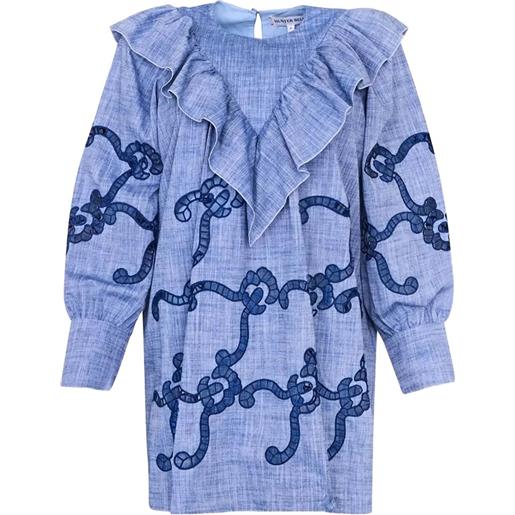 Hunter Bell abito corto azalea con ruches - blu