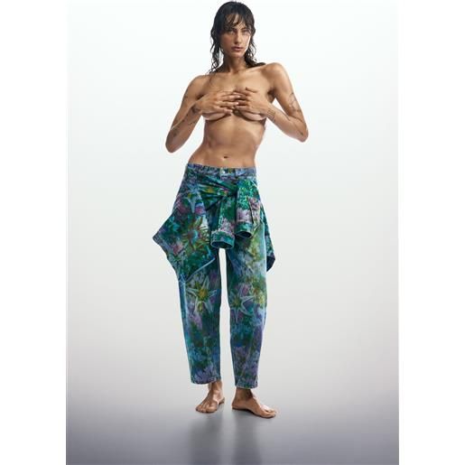 Desigual, pantalone giardino selvaggio, donna, cotone, blu, 34