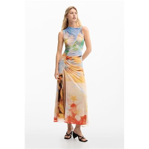 Desigual, abito lungo drappeggiato, donna, poliestere, l