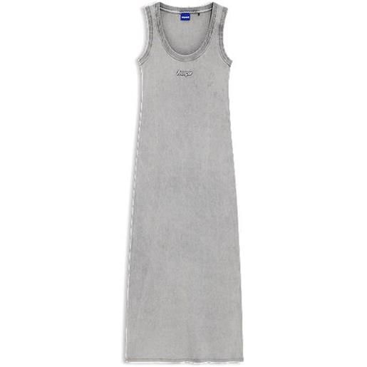 HUGO vestito slim fit in cotone elasticizzato con logo in rilievo, grigio chiaro