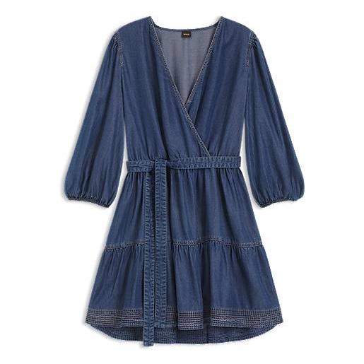 BOSS vestito con parte anteriore incrociata in denim con maniche a palloncino, blu