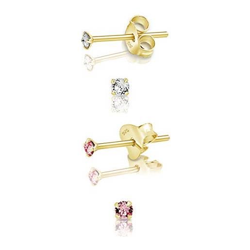 Orecchini con Zircone rosa da Misura pietra 5,00 mm in Oro Bianco 0,7gr. Punto Luce Tonda Donna 18 Carati