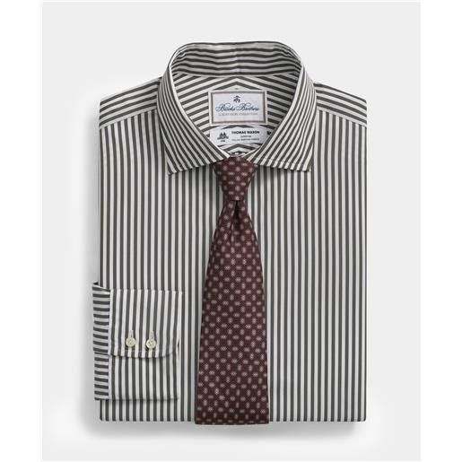 Brooks Brothers camicia thomas mason a righe regular fit con collo semi francese oliva