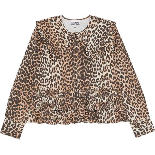 Camicia Donna In Seta 19Momme Stampa Leopardo Maniche Lunghe Collo Rev – -SILKSILKY