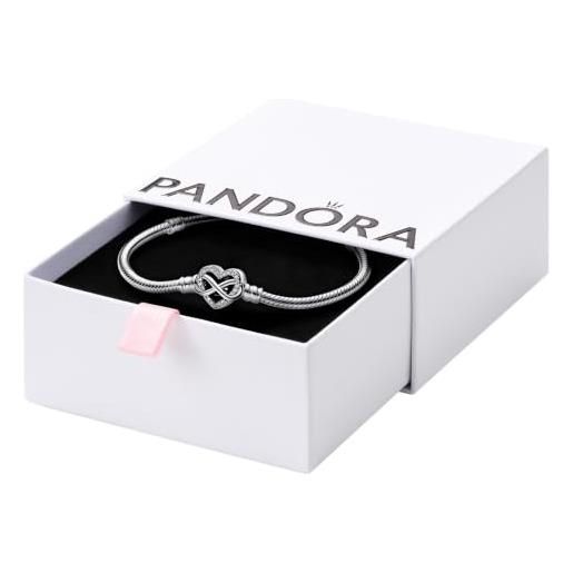 PANDORA moments - bracciale con maglia snake in argento sterling, con chiusura cuore infinito e pietre di zirconia cubica incolori