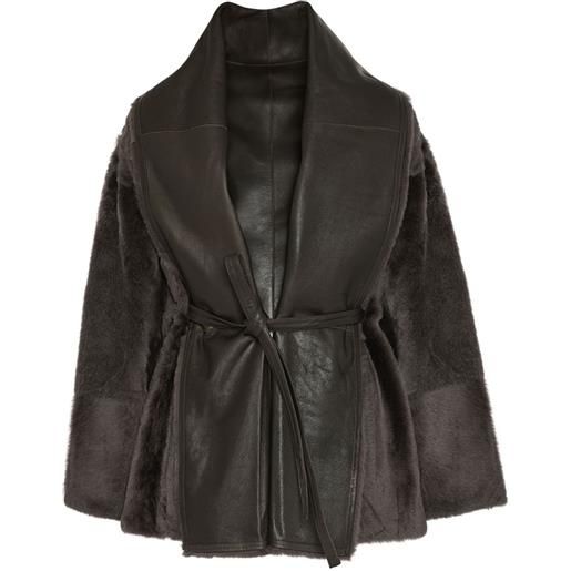 Yves Salomon giacca in shearling con rifinitura in pelle - grigio