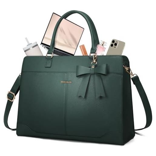 RAINSMORE borsa università donna impermeabile borsa lavoro donna grande pu pelle borse porta pc 15.6 pollici shopper tote bag per ufficio nero. Bianco