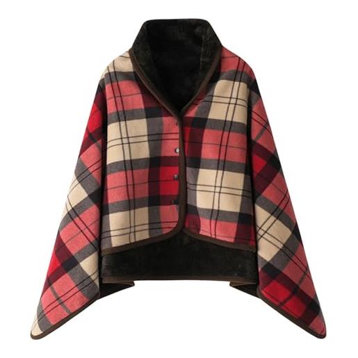 Fulidngzg poncho donna termica collo alto in lana e flanella mantella invernale elegante cerimonia scialle caldo indossare cardigan pile casual coprispalle curvy per casa viaggi lavoro, rosso anguria, m