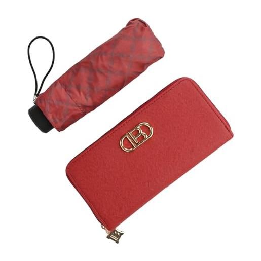 Laura Biagiotti cofanetto regalo donna, portafoglio donna in pu e ombrello super mini pieghevole tascabile, elegante set