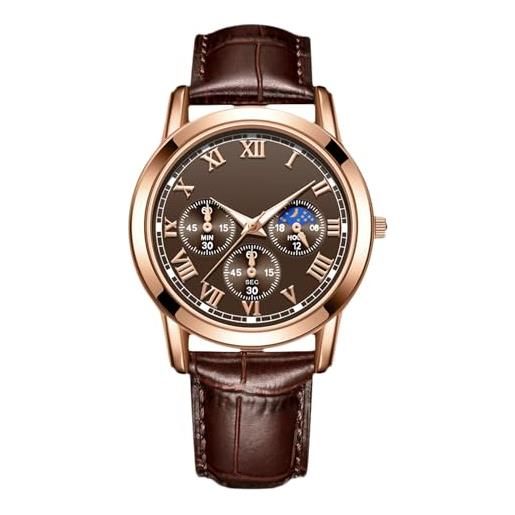 SEWOR Orologio automatico da uomo in oro di lusso Tourbillon Orologi meccanici scheletrati con fasi lunari Cinturino in vera pelle marrone luminoso  1511