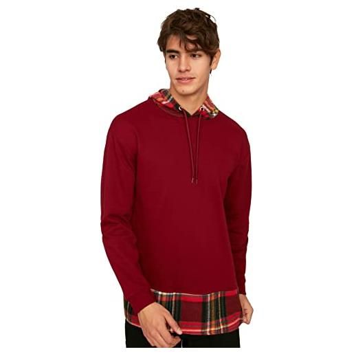 Trendyol cappuccio plaid regular felpa maglia di tuta, borgogna, l uomo