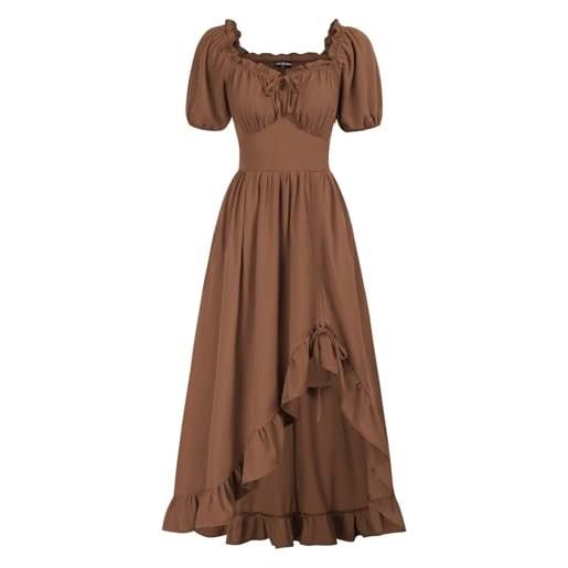 Scarlet darkness costume da fiera rinascimentale da donna cottagecore corsetto abito maxi con volant con tasche, marrone, m