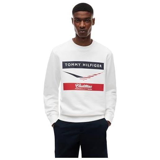 Tommy Hilfiger unisex felpa th x cadillac f1 chevron crewneck in cotone, bianco (white), m