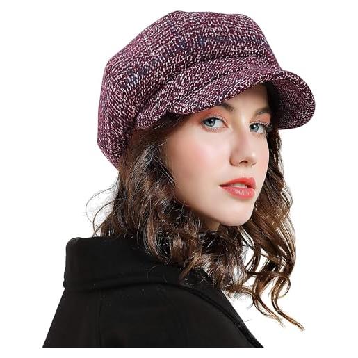 DORRISO moda basco stile berretto donna cappello ottagonale autunno inverno primavera berretti viaggio vacanza tempo libero basco berretti in maglia cappello donna berretto 54-58cm cachi