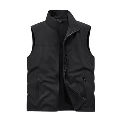 JIEDOUKEJI gilet pile uomo reversibile invernale giubbotto smanicato gilet felpato multitasche softshell lavoro giubbino senza maniche giacca giacchetto multitasca smanicato da uomo taglie forti montagna outdoor