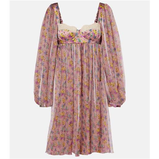 Dolce&Gabbana miniabito in chiffon di misto cotone e seta con pizzo floreale