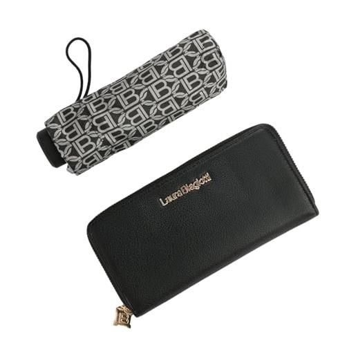 Laura Biagiotti cofanetto regalo donna, portafoglio donna in pu e ombrello super mini pieghevole tascabile, elegante set