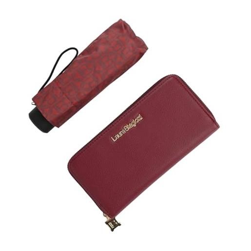 Laura Biagiotti cofanetto regalo donna, portafoglio donna in pu e ombrello super mini pieghevole tascabile, elegante set
