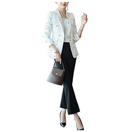 ShiFan ufficio tailleur per cerimonia donna elegante corto blazer giacca e pantalone bianca nero s