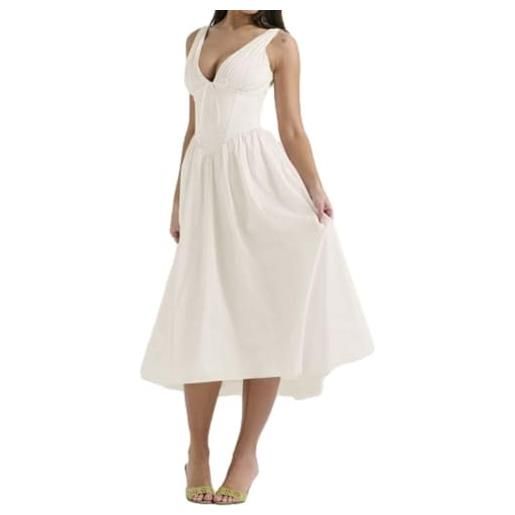 REINNAT emmelina, corsetto estivo in cotone, con scollo a v, schiena scoperta, con lacci, maxi abito prendisole, albicocca, m