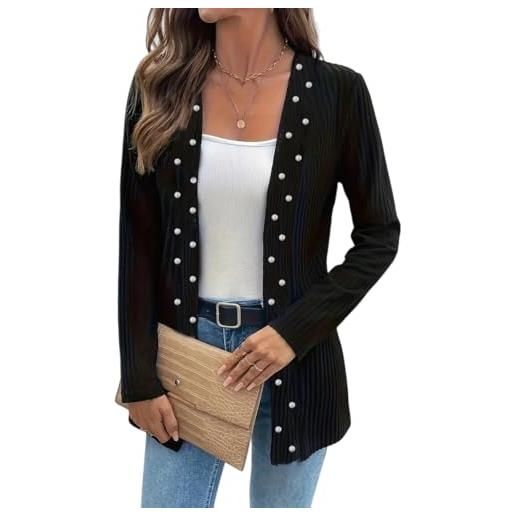 LIUYUYOUGO cardigan donna cotone cardigan neri leggeri da donna elegante cardigan lavorato a maglia con perline aperto sul davanti manica lunga elegante maglione a coste sottile autunno inverno outw
