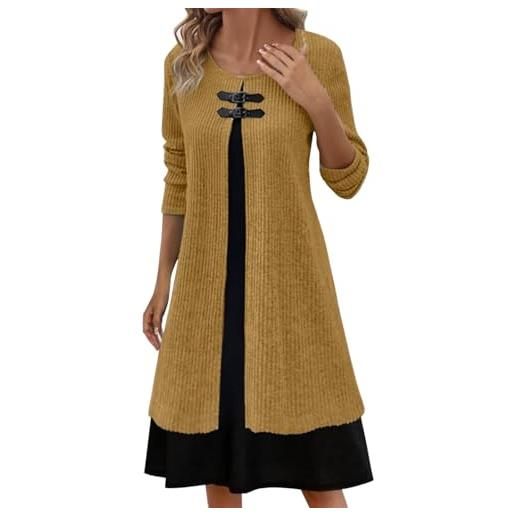 Nidddiv abiti in jersey da donna uk midi al ginocchio a maniche lunghe abito invernale abito invernale lavorato a maglia termica abito lungo a costine elasticizzato casual caldo abito girocollo colore