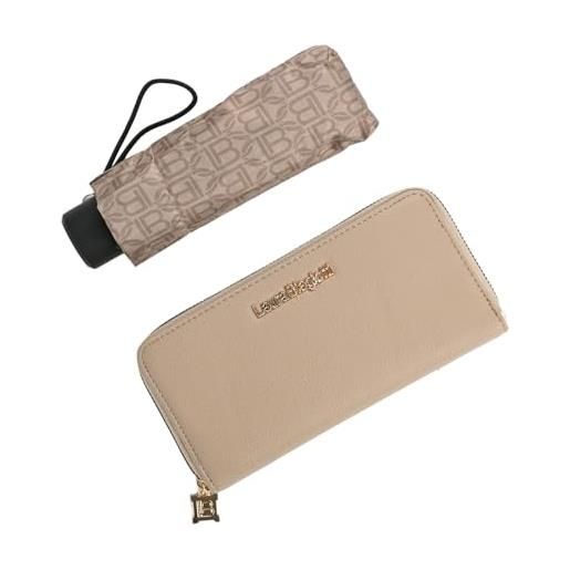 Laura Biagiotti cofanetto regalo donna, portafoglio donna in pu e ombrello super mini pieghevole tascabile, elegante set