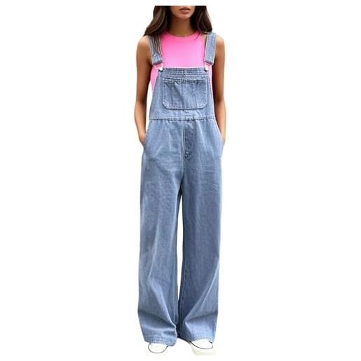 Generico salopette donna con tasche pantalone con bretelle salopetta senza maniche elasticizzati jeans romper tuta completa elegante casual overall pantaloni vestibilità normale in denim boyfriend regolabili