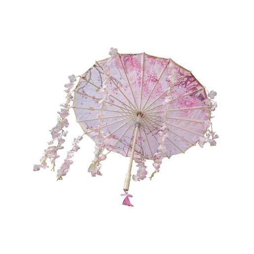 MotiveTech ombrello di carta oleata, ombrello di carta orientale fatto a mano, accessorio per danza classica e parasole con manico in legno per le donne ai matri, fiore rosa