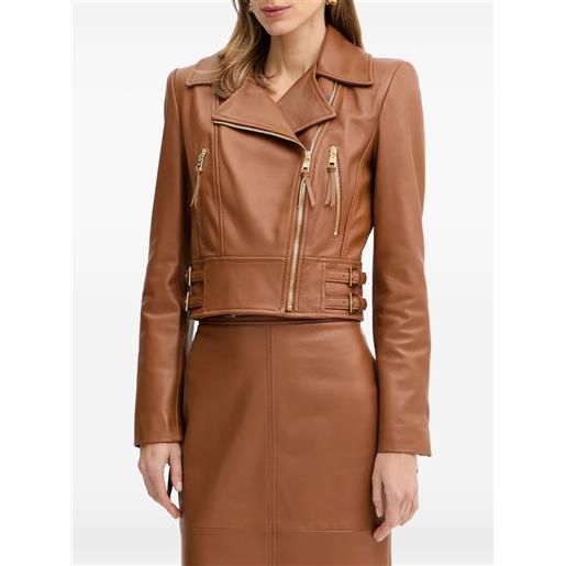 Elisabetta Franchi giacca in pelle con cintura - marrone