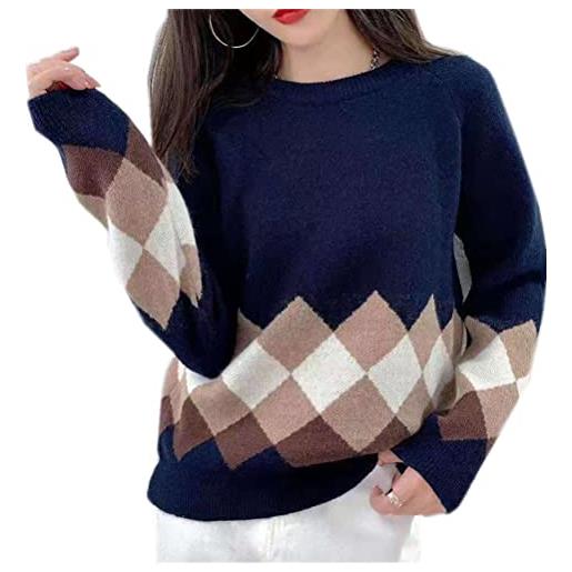 Wenwenma maglia donna girocollo in misto cashmere maglia rossa natalizia (s, marina militare)