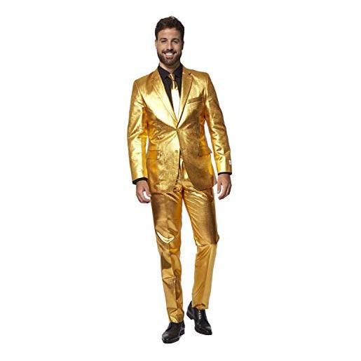 OppoSuits abito da festa in oro da uomo - costume da festa di capodanno e natale - metallizzato dorato - include giacca, pantaloni, cravatta coordinati