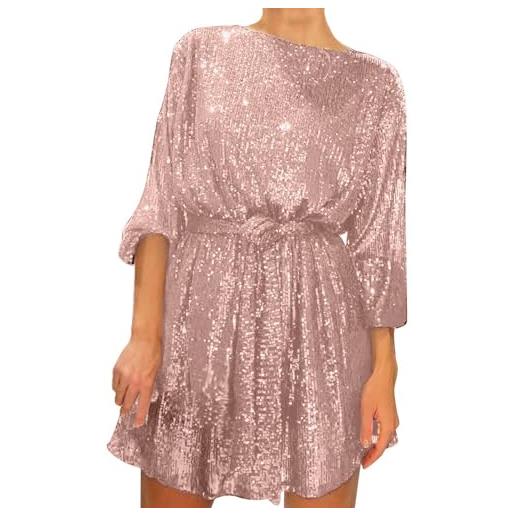 Generic vestito da donna di capodanno, nero, con paillettes, elegante abito da sera, sexy, a maniche lunghe, con brillantini, per feste, feste, con paillettes, 01-b - oro rosa, m
