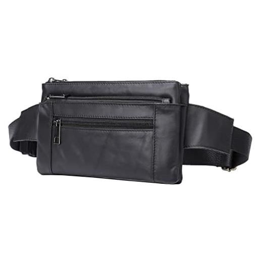 Hebetag marsupio in pelle per uomo e donna, per viaggi all'aperto, sport, corsa, camminata, escursionismo, cintura sottile per cellulare, borsa casual a portafoglio, #09nero, taglia unica, vintage, 